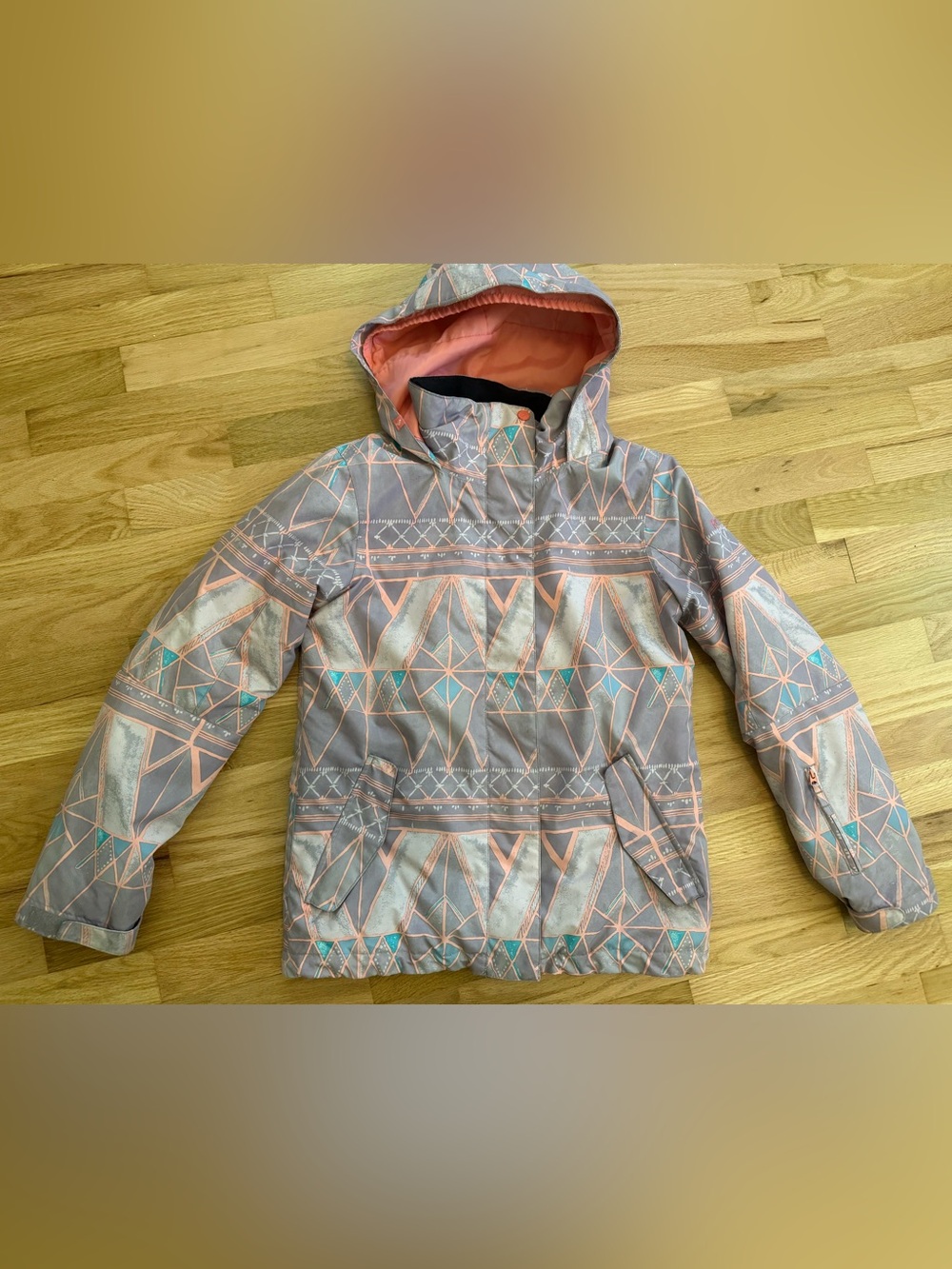 Girls' Roxy Geometric Print Hooded Winter Jacket - Size 14/XL